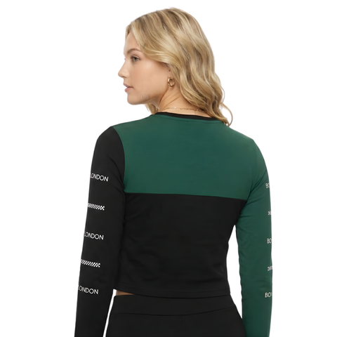 Crop Top Blusa De Manga Larga Verde Y Negro Boy London