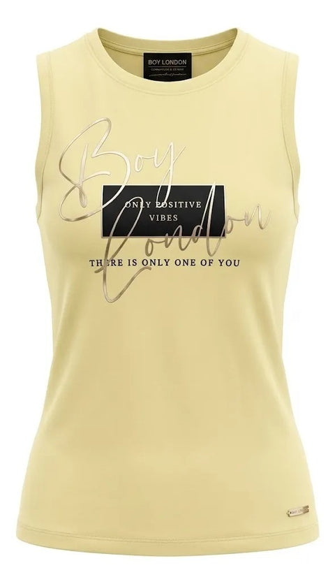 Playera Sin Mangas Amarilla Mujer Boy London Positive Vibes