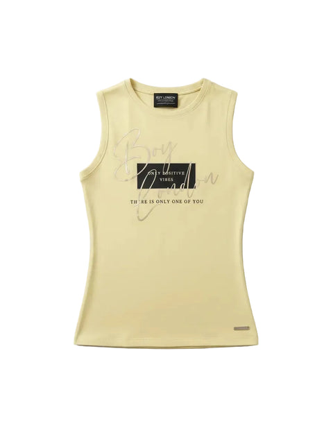 Playera Sin Mangas Amarilla Mujer Boy London Positive Vibes
