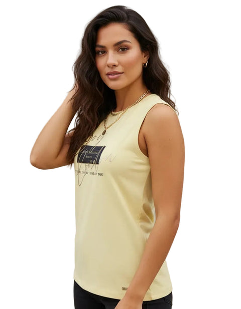 Playera Sin Mangas Amarilla Mujer Boy London Positive Vibes