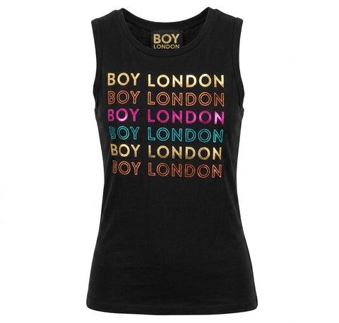 Blusa Tirantes Boy London Mujer Negra Logo Multicolor Foil