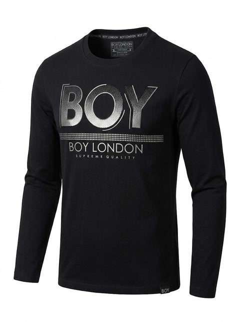 Playera de Manga Larga Negra con Estampado Metálico Boy London