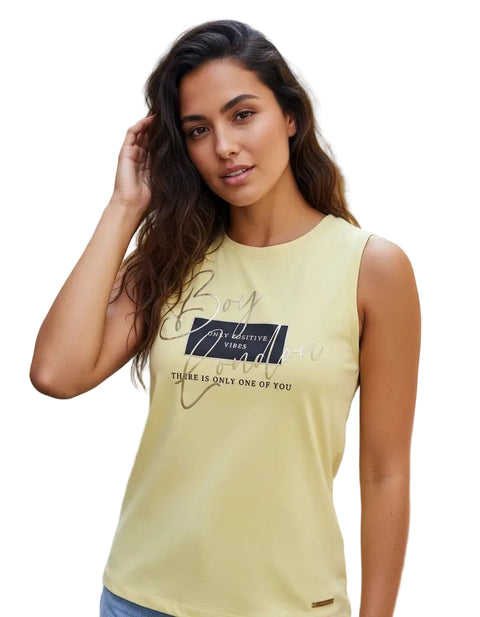 Playera Sin Mangas Amarilla Mujer Boy London Positive Vibes