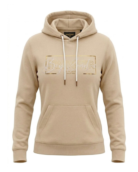 Sudadera Boy London Foil Dorado Bloque Relieve Beige Mujer