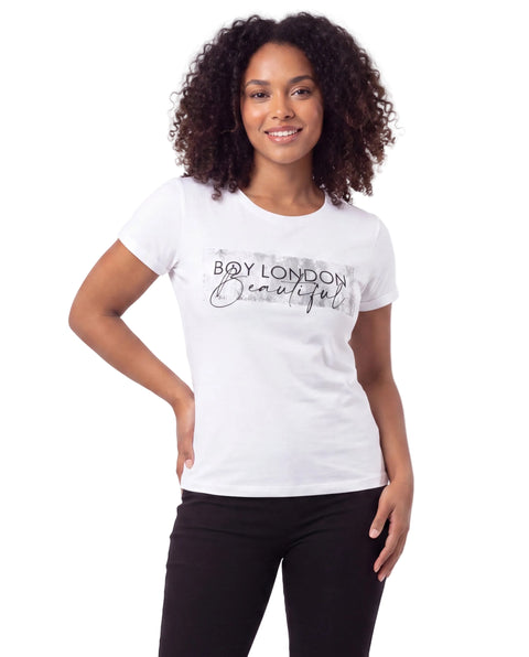 Playera Boy London Mujer Blanca Free Spirit Brillos