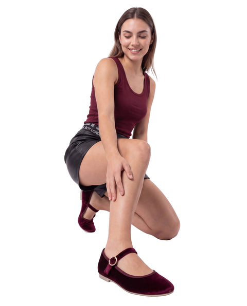 Zapatos Mary Jane Vino Mujer Boy London Terciopelo