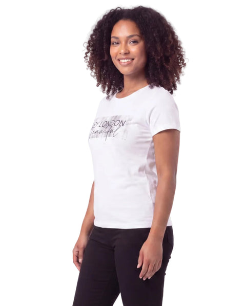 Playera Boy London Mujer Blanca Free Spirit Brillos
