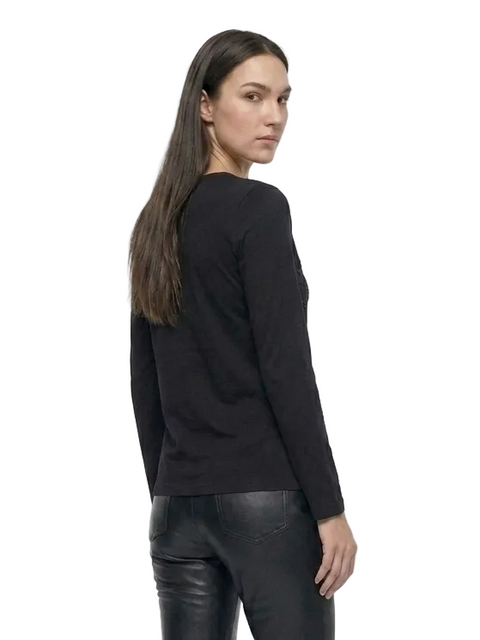 Playera Boy London Mujer Negra Manga Larga Pedrería Foil Dorado