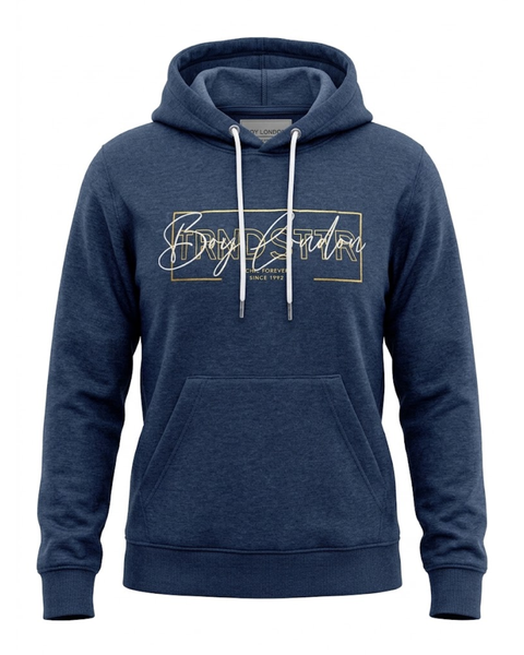 Sudadera Boy London Caligráfico Foil Dorado Azul Jaspeado