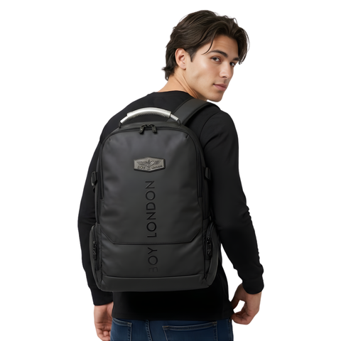 Mochila Boy London Negra Placa Águila Gunmetal Premium