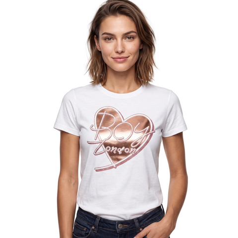 Playera Blanca de Mujer Boy London Corazón Foil Rosa