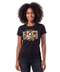 Playera Boy London Mujer Negra Floral Foil Dorado Logo