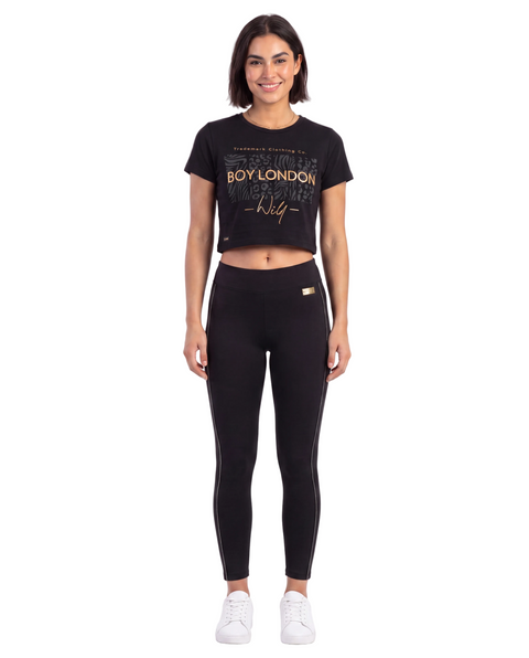 Leggins Boy London Mujer Negros Placa Dorada Placa