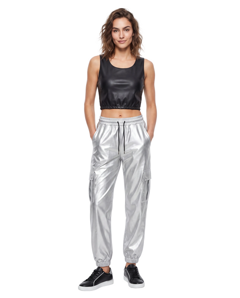 Jogger Cargo Boy London Mujer Plateado Metálico