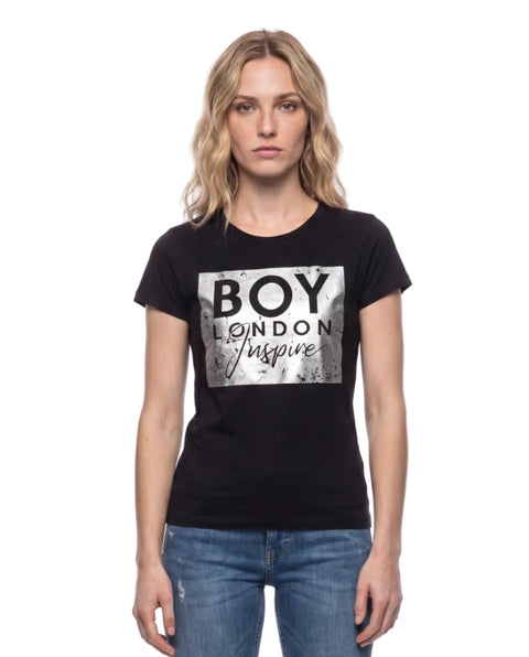 Playera Boy London Mujer Negra Inspire Foil Plateado