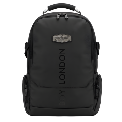 Mochila Boy London Negra Placa Águila Gunmetal Premium