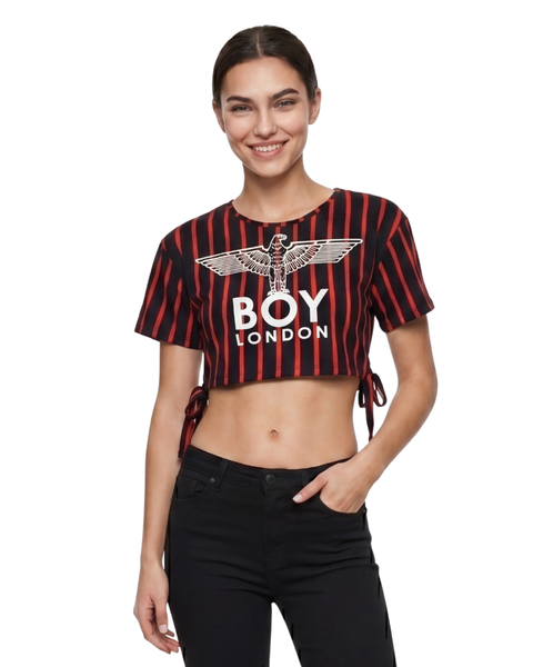 Crop Top Boy London Dama Franjas Rojas Negro