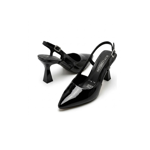 Zapatillas Tacones De Dama Elegantes Boy London Shoes Negro de Charol